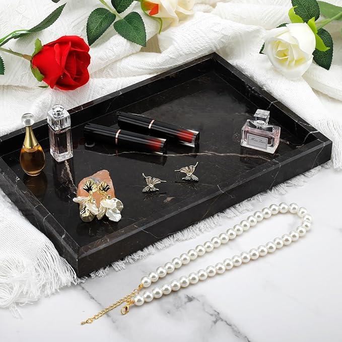 MULWR Brown Marble Tray,Pure Natural Vanity Tray,Marble Tray for Kitchen Counter Non-Ceramic/Non-Resin,Stone Trays 12 x 8 inch - ModernBath