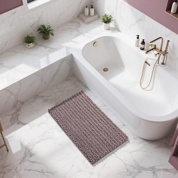 Yimobra Large Bathroom Rugs Non Slip Washable 36x24 Inch - Ultra Soft Absorbent Chenille Bath Mat, Quick Dry Shaggy Floor Carpet for Tub Shower, Mauve Home Decor Accessories - ModernBath