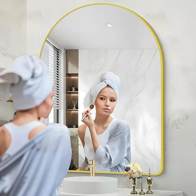 Arched Bathroom Mirror, 36"x48" Gold Arch Mirror for Bathroom, Wall Mounted Mirror, Gold Vanity Wall Mirror w/Metal Frame for Bedroom, Entryway, Living Room, Vertically Hanging or Leaning Against - ModernBath