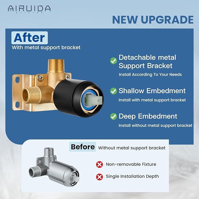 Airuida Shower Faucet Set and Handle Set Single Function Shower Trim Kit Ceiling Mount Rainfall Shower System with Male Threads and Rough-in Valve 12 Inch Square Shower Head Matte Black - ModernBath
