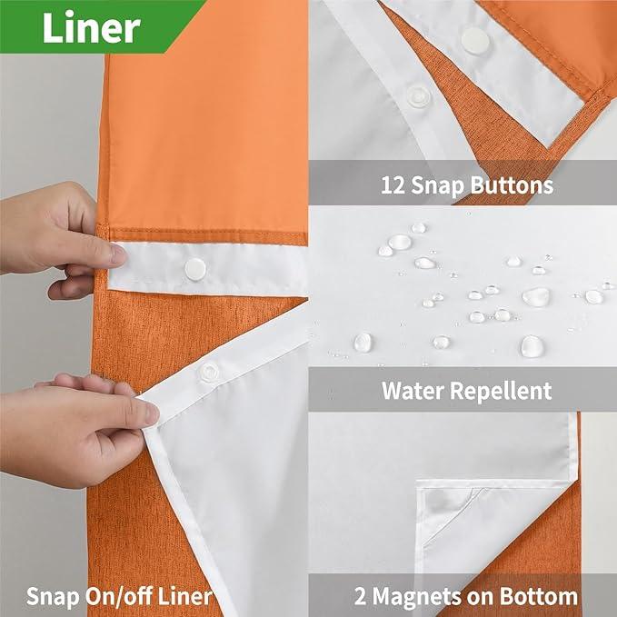 eachope No Hooks Needed Linen Textured Shower Curtain with Snap-in Fabric Liner Set,Hotel Luxury Decor Waterproof Shower Curtains for Bathroom with Mesh Top Window,Washable,71Wx74H,Burnt Orange - ModernBath