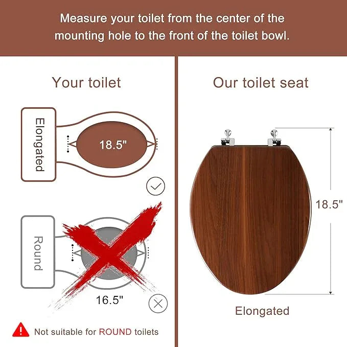 Angol Shiold Elongated Wooden Toilet Seat with Zinc Alloy Hinges, Easy to Install and Clean, Anti-pinch, Walnut - ModernBath