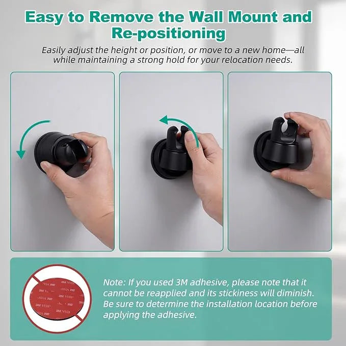 Hibbent Vacuum Suction Cup Shower Head Holder, Removable Showerhead Bracket, Height Adjustable Shower Wand Holder & Wall Mount ABS Plastic Suction Holder for Handheld Shower Head, Matte Black - ModernBath