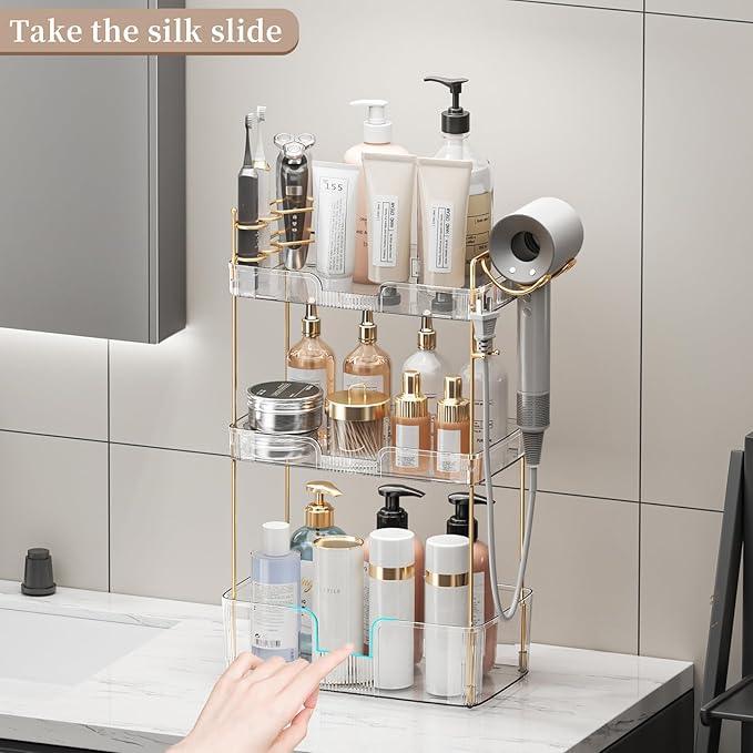 YCIA&DONE Luxury Bathroom Counter Organizer, Large Makeup Organizer Countertop, Shelf Organizer, Vanity Tray, Easily Assemble for Bathroom Organizers and Storage, Undersink, Cabinet, 3 Tiers Clear - ModernBath