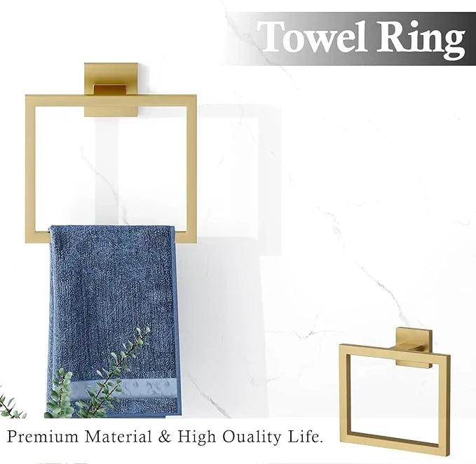 15-Piece Brushed Gold Bathroom Accessories Set – 23.6" Towel Bar, Towel Ring, Toilet Paper Holder & Hooks, Wall Mounted Bathroom Hardware, Rust & Corrosion-Resistant, Ideal for Modern Bathrooms - ModernBath
