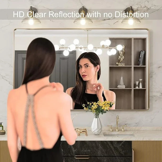 LOAAO 60”X36” Gold Bathroom Mirror, Rounded Rectangle Gold Frame Mirror, Brushed Gold Bathroom Vanity Mirror Wall-Mounted, Anti-Rust, Tempered Glass, Hangs Horizontally or Vertically - ModernBath