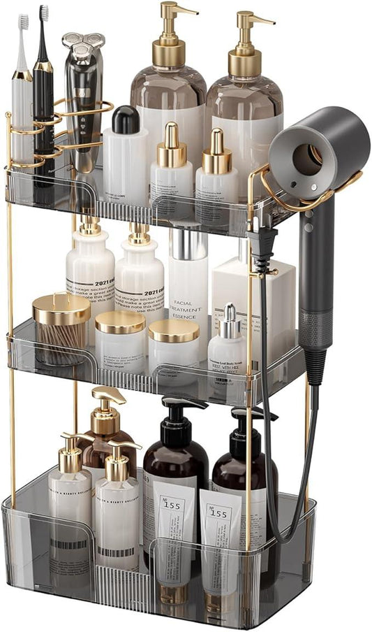 YCIA&DONE Bathroom Counter Organizer, Large Makeup Organizer Countertop, Shelf Storage, Vanity Tray, Easily Assemble for Bathroom Organizers and Storage, Undersink, Cabinet, 3 Tiers Grey - ModernBath