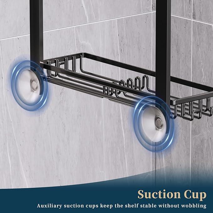 Consumest Over The Door Shower Caddy - 4 Tier Adjustable Hanging Shower Organizer Shelf with 2 Soap Holders & 22 Hooks, Rustproof Easy Installation Hanging Storage Rack for Bathroom, Black - ModernBath