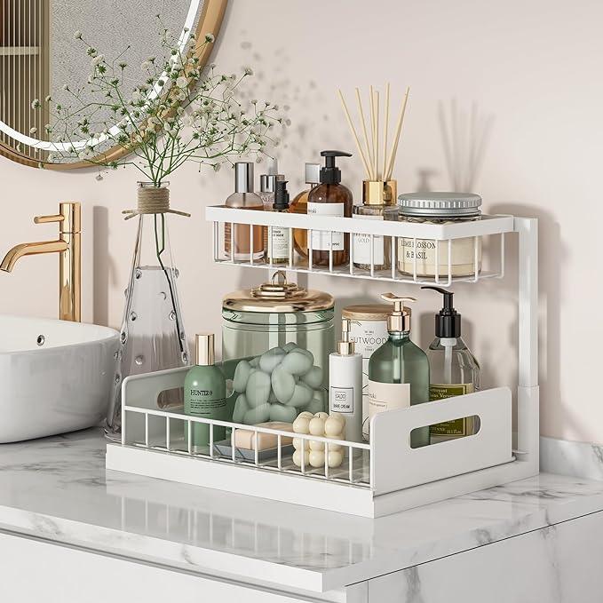 REALINN Under Sink Organizer, Pull Out Cabinet Organizer 2 Tier Slide Out Sink Shelf Cabinet Storage Shelves, Under Sink Storage for Kitchen Bathroom Cabinet, White, 1 Pack - ModernBath