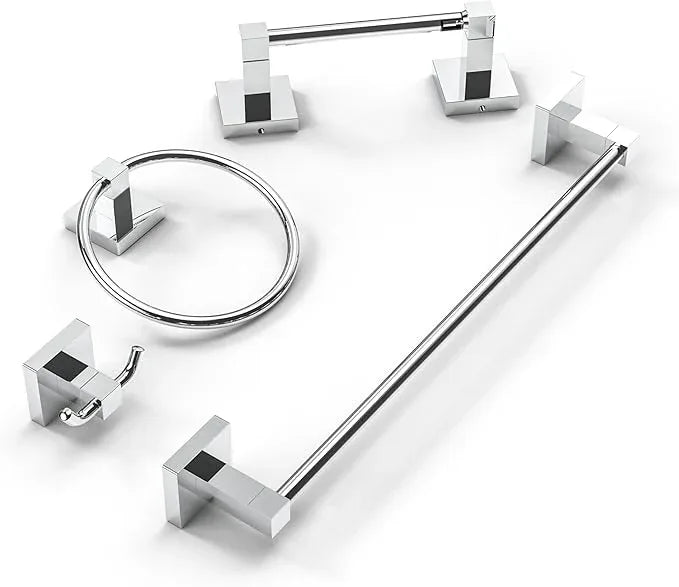 Ruacq Chrome 4pcs Bathroom Hardware Set-Toilet Paper Holder-Towel Ring -Towel Hooks for bathrooms-18 Inch Towel Bar Stainless Steel Wall Mounted, Bathroom Accessories Set - ModernBath