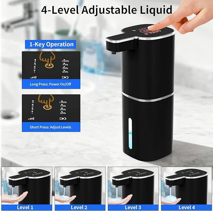 Automatic Liquid Soap Dispenser, Touchless Hand Soap Dispenser, USB Rechargeable, 4 Adjustable Levels, 14.2 oz (420 ml) Large Capacity, for Bathroom, Kitchen & School (Black, Liquid) - ModernBath