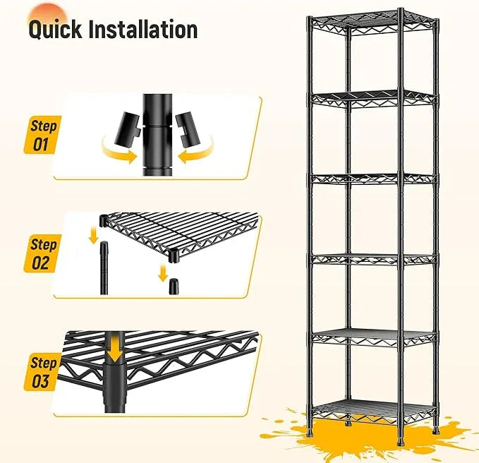 6 Wire Shelving Metal Shelves Storage Rack:Adjustable Storage Shelves Standing Shelf Units and Narrow Shelf for Laundry Bathroom Kitchen Pantry Closet Office 15.8" w*11.8" D*63" H - ModernBath