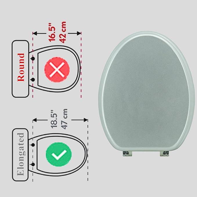 BLOFDE Elongated Toilet Seat Wood Toilet Seat Prevent Shifting with Zinc Alloy Hinges American Standard Size Toilet Seat Easy to Install also Easy to Clean(Elongated,Sparkling Classical Silver) - ModernBath