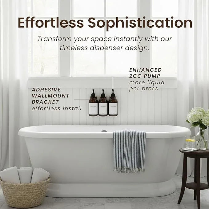 MaisoNovo Shampoo and Conditioner Dispenser - Shower Soap Dispenser Wall Mounted - 16.9 fl oz Set of 3 Amber Plastic Bottles Black Pump - 3 Chamber No Drill - ModernBath