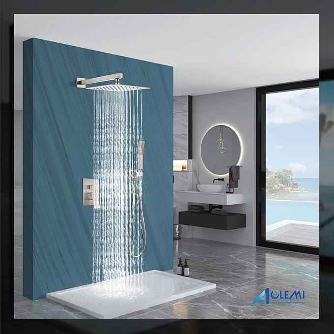 Aolemi Shower Faucet Set Rain Shower System with Handheld Spray Bathroom Shower Combo Rough-in Valve and Shower Trim Kit Included Brushed Nickel 10 Inch Wall Mount Shower Head - ModernBath