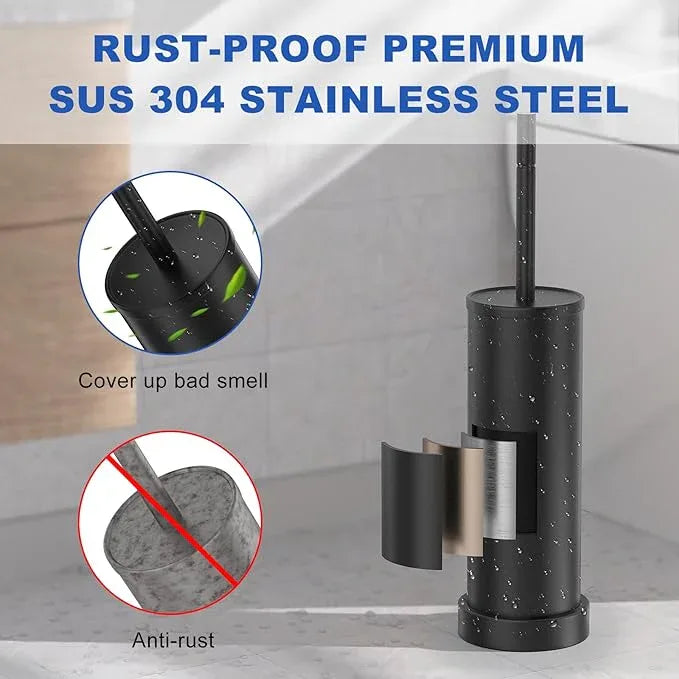 Black Toilet Brush and Holder Set, 304 Stainless Steel Heavy Duty Toilet Bowl Brush and Holder with Long Handle, Removable Inner Bowl and Splash Protection Modern Toilet Cleaner Brush for Bathroom - ModernBath