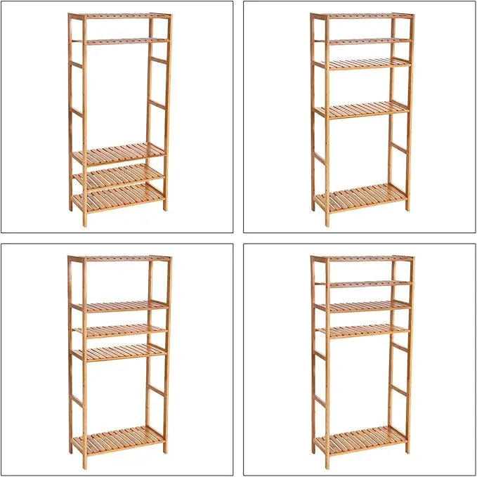 SONGMICS Bamboo Storage Shelf, 5-Tier Shelving Unit, Multifunctional, in The Entryway, Bathroom, Living Room, Balcony, Kitchen, 10.2 x 23.6 x 51.2 Inches, Light Bamboo UBCB35Y - ModernBath
