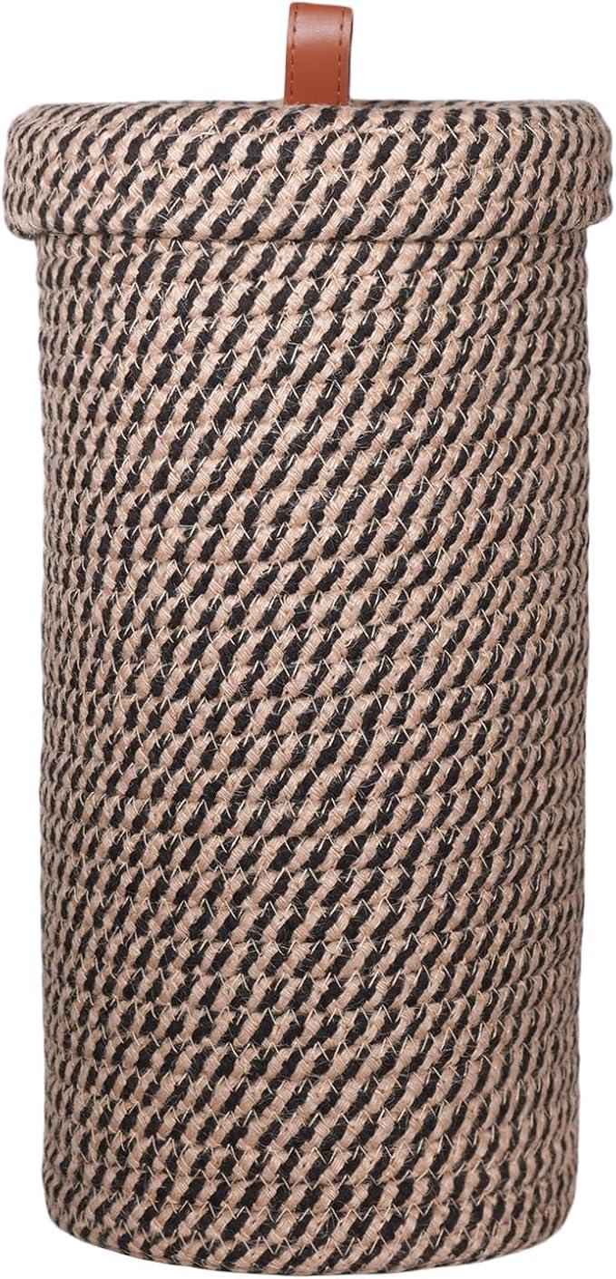 Toilet Paper Holder, Boho Decor Toilet Paper Storage Stand for Bathroom,Cotton Handmade Woven Paper Basket for Mega Roll,3 Rolls of Toilet Tissue Storage (Black) - ModernBath