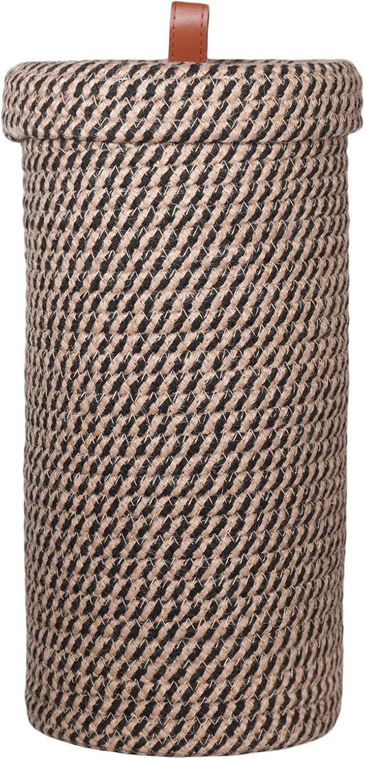 Toilet Paper Holder, Boho Decor Toilet Paper Storage Stand for Bathroom,Cotton Handmade Woven Paper Basket for Mega Roll,3 Rolls of Toilet Tissue Storage (Black) - ModernBath