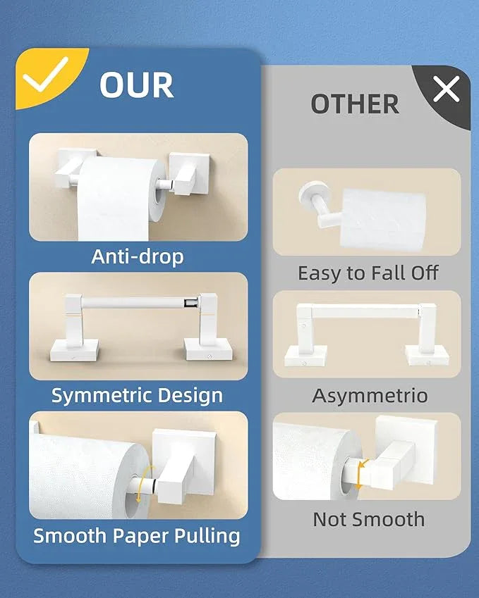 Ruacq Toilet Paper Holder-White Tissue Roll Holder Double Post Pivoting Square Base Wall Mounted for Bathroom - ModernBath