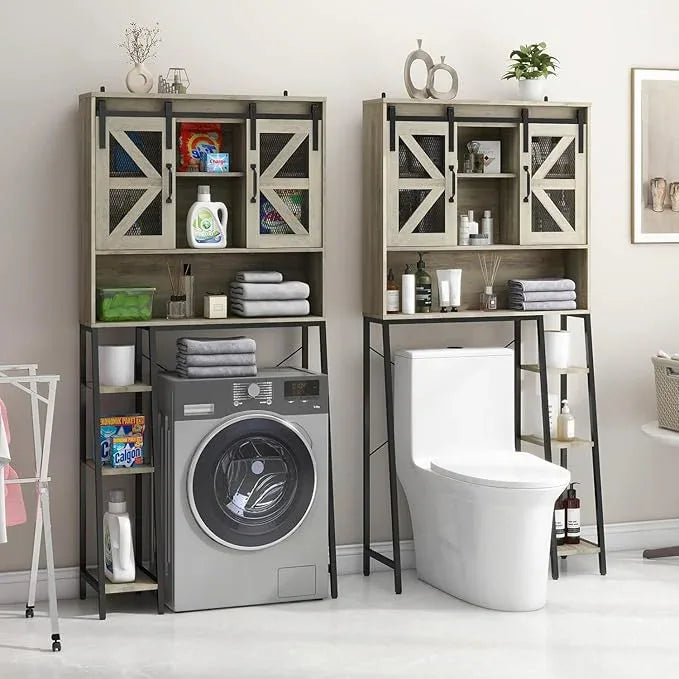 Vabches Over The Toilet Storage Cabinet, Farmhouse Storage Cabinet Over Toilet with Sliding Barn Door，Home Space-Saving Toilet Rack, for Bathroom, Restroom, Laundry(Grey). - ModernBath