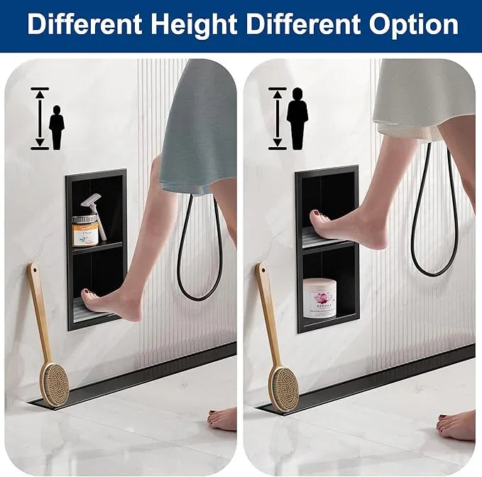 Qeke Shower Foot Rest for Shaving Legs, 304 Stainless Steel Footrest Niche with Shaving Holder, Recessed Shower Niche for Shaving Legs, Matte Black, 5.9" X 12.3" - ModernBath