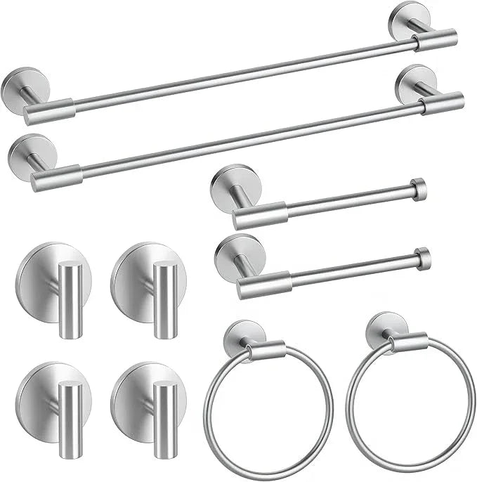 Brushed Nickel Bathroom Hardware Accessories Set, Bathroom Towel Holder Set 10 Pieces, SUS304 Stainless Steel Towel Bar Set Wall Mounted-19 InchTowel Bars, Paper Towel Holder, Towel Hook, Towel Ring - ModernBath