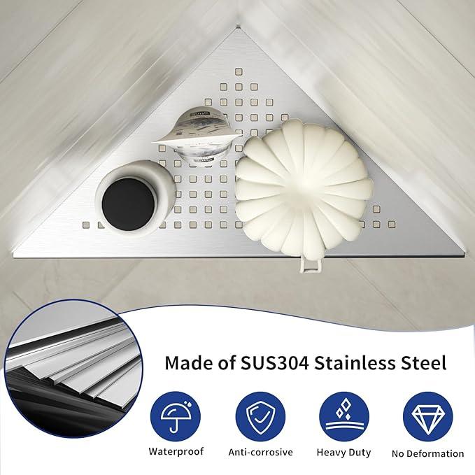 Corner Shower Shelf, 304 Stainless Steel 10" Brushed Recessed Shelf for Bathroom, Grout in Shelf for Tiled Wall - ModernBath