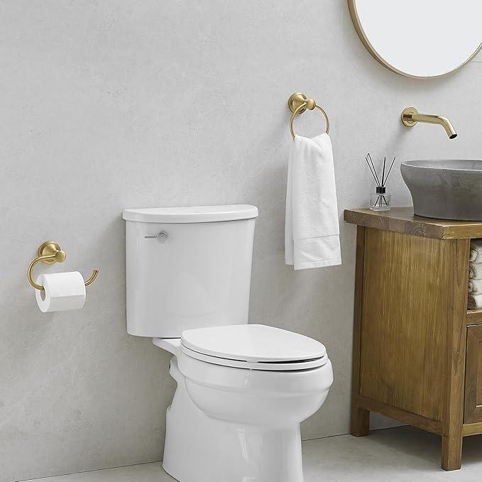 Hoimpro Brushed Gold 2-Piece Bathroom Bath Set, Wall Mounted Bathroom Hardware Fixture (Towel Ring Holder, Toilet Paper Towel Holder), Bathroom Accessories, Stainless Steel and Zinc Alloy - ModernBath