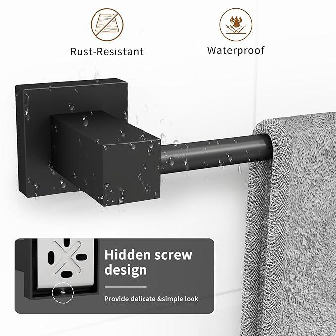 4 Pieces Matte Black Bathroom Hardware Accessories Set, 16 Inch Bath Towel Holder Sets with Toilet Paper Holder, Stainless Steel Towel Racks for Bathroom Wall Mounted - ModernBath