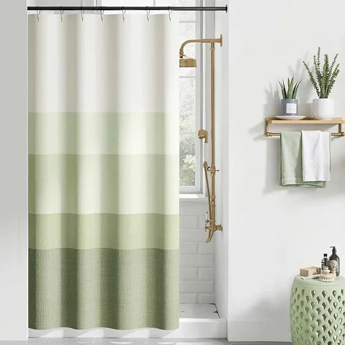 jinchan Small Stall Shower Curtain 36x72 Inches Ombre Forest Green Striped Shower Curtain for Bathroom Neutral Gradual Color Waterproof Fabric Minimalist Modern with 7 Hooks - ModernBath