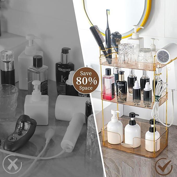 YCIA&DONE Luxury Bathroom Counter Organizer, Large Makeup Organizer Countertop, Shelf Organizer, Vanity Tray, Easily Assemble for Bathroom Organizers and Storage, Undersink, Cabinet,3 Tiers Amber - ModernBath