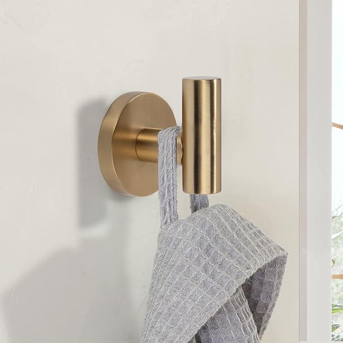TUNNY 3 Pack Round Bathroom Towel Hooks - Champagne Gold Robe & Coat Hooks for Bathroom & Bedroom - ModernBath