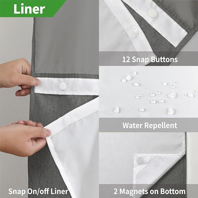 eachope No Hooks Needed Linen Textured Shower Curtain with Snap-in Fabric Liner Set,Hotel Luxury Decor Waterproof Shower Curtains for Bathroom with Mesh Top Window,Washable,71Wx74H,Charcoal Grey - ModernBath