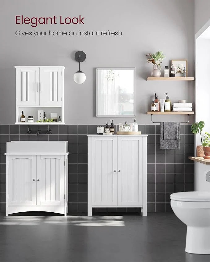 VASAGLE Floor Storage Cabinet, Freestanding Storage Unit with 2 Adjustable Shelves, for Bathroom Living Room Dining Kitchen, 11.8 x 23.6 x 31.5 Inches, White UBCB60W - ModernBath