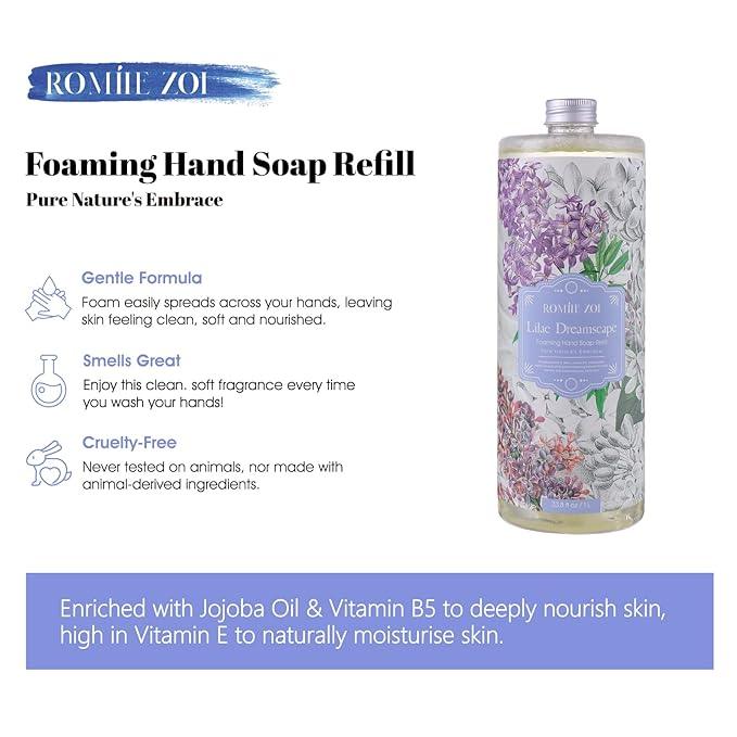ROMIIE ZOI Foaming Hand Soap Refill, Lilac, Gentle & Moisturizing Formula, 1000 ML/ 33.8 FL OZ - ModernBath