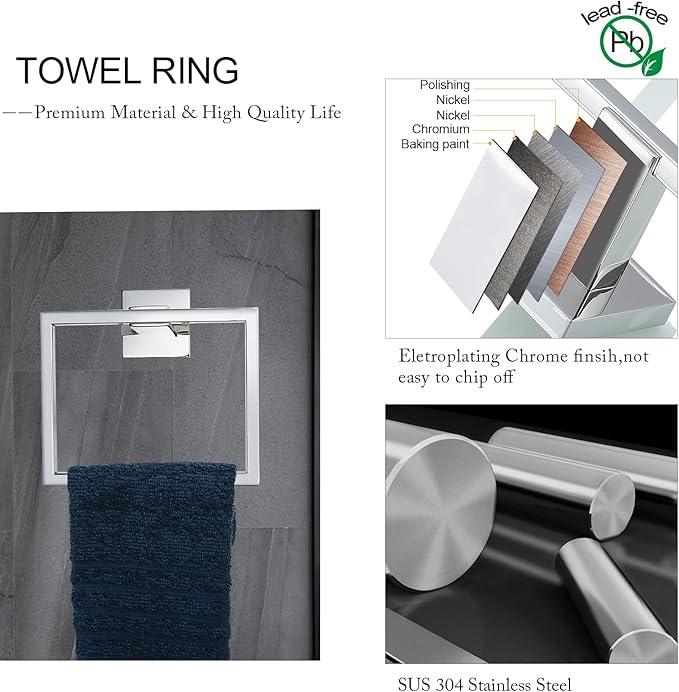 Bathroom Towel Bar Set Toilet Paper Holder with Shelf, Polished Chrome Bathroom Accessories Set, 23.6 Inch Towel Bar Towel Ring Towel Hook 5-Piece Bathroom Hardware Set - ModernBath