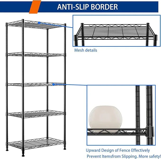 REGILLER 5-Wire Shelving Metal Storage Rack Adjustable Shelves,Standing Storage Shelf Units for Laundry Bathroom Kitchen Pantry Closet(Black,11.8" D x 21.2" W x 53.5" H) - ModernBath