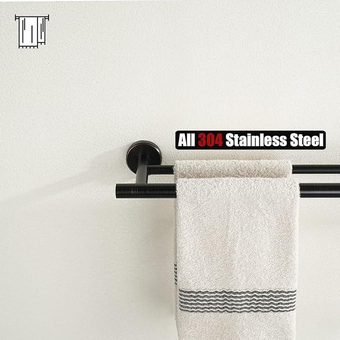 JQK Double Towel Bar Oil Rubbed Bronze, 19 Inch 304 Stainless Steel Thicken 0.8mm Towel Rack Bathroom, Towel Holder ORB Wall Mount, Useable Length 16 Inch, TB100L16-ORB - ModernBath