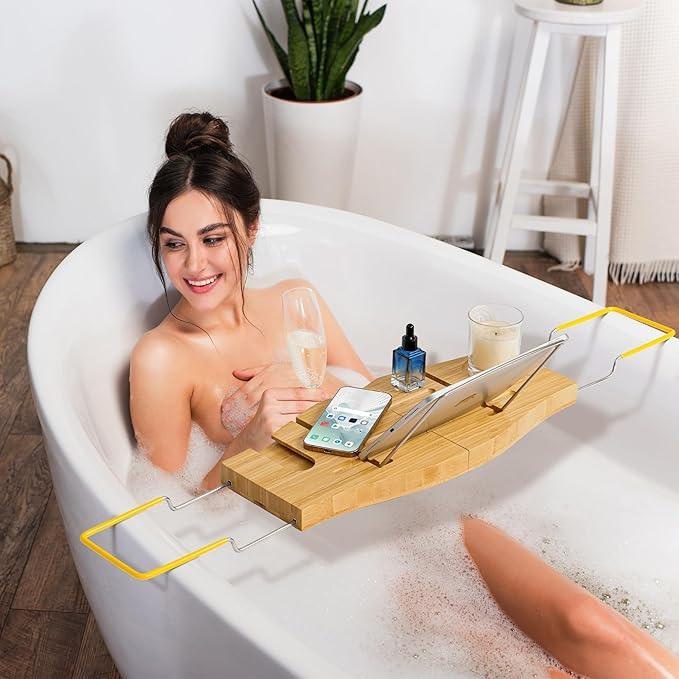 Bamboo Bathtub Tray Expandable Bathroom Tray for Home Spa Relaxation, Wooden Tray Caddy for Bathtub, Bamboo Bathtub Caddy as Unique Housewarming, Birthday, Wedding Shower Gifts. - ModernBath