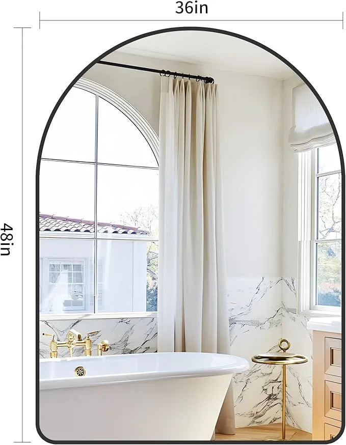 GLASHOM Arched Bathroom Mirror, 36"x48" Black Arched Mirror for Bathroom, Wall Mounted Mirror, Black Vanity Wall Mirror w/Metal Frame for Bedroom, Entryway, Living Room, Vertically Hanging - ModernBath
