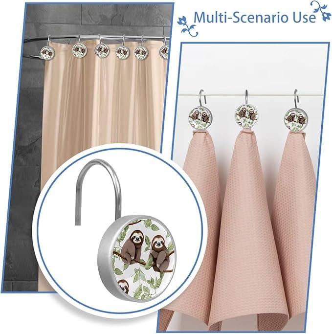 FVQL 12PCS Shower Curtain Hooks Rings for Bathroom Decorative, Animal Sloth Cartoon - ModernBath