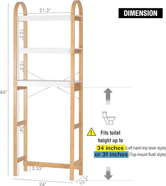 Spirich Over The Toilet Storage Shelf, 3-Tier Over Toilet Bathroom Organizer, Space-Saving Above Toilet Storage Shelf Rack with Bamboo Frame