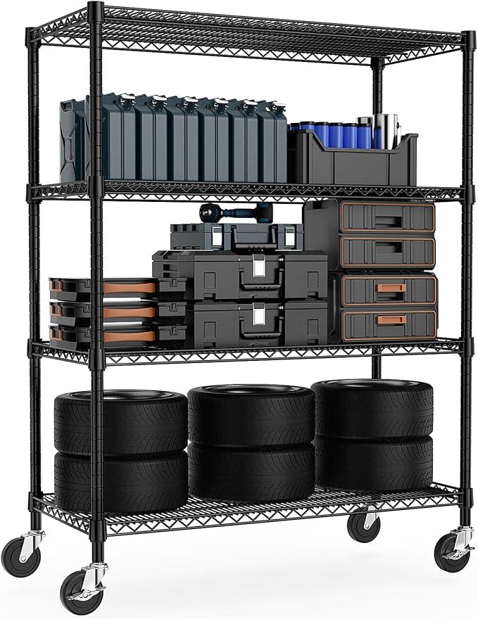 Industrial Metal 4 Tier Shelving for Garage, Pantry, Warehouse, Basement Utility Room, Storage Rack Metal Shelving Unit, Shelf Organizer, Black 23.6" D x 53.2" W x 73.6" H - ModernBath