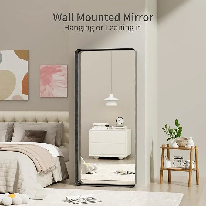 Koonmi Black Bathroom Mirror for Wall, 30x71 Inch Matte Metal Deep Framed Rounded Corner Wall Mirror, Shatterproof Tempered Glass for Farmhouse Bedroom Entryway, Vertically or Horizontally - ModernBath