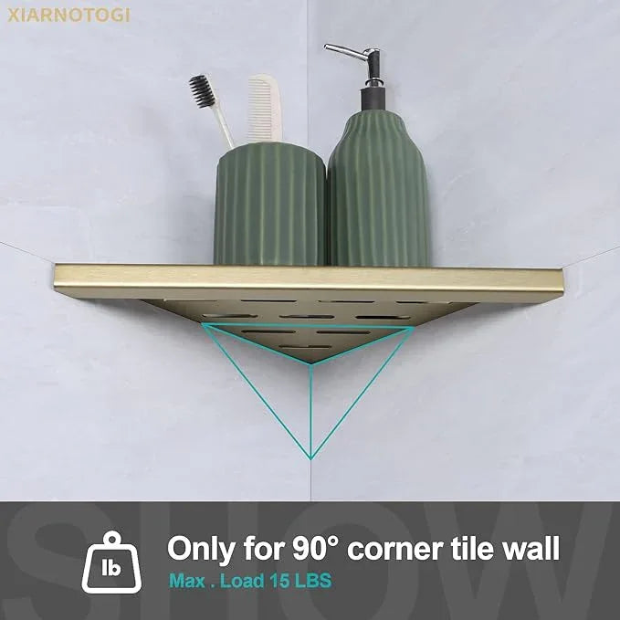 10" Corner Shower Shelf, 2-Pack Bathroom Shelves for Tile Walls, SUS304 Stainless Steel Recessed Shower Shelf, Grout in Corner Organizer Shelves, Brushed Gold - ModernBath