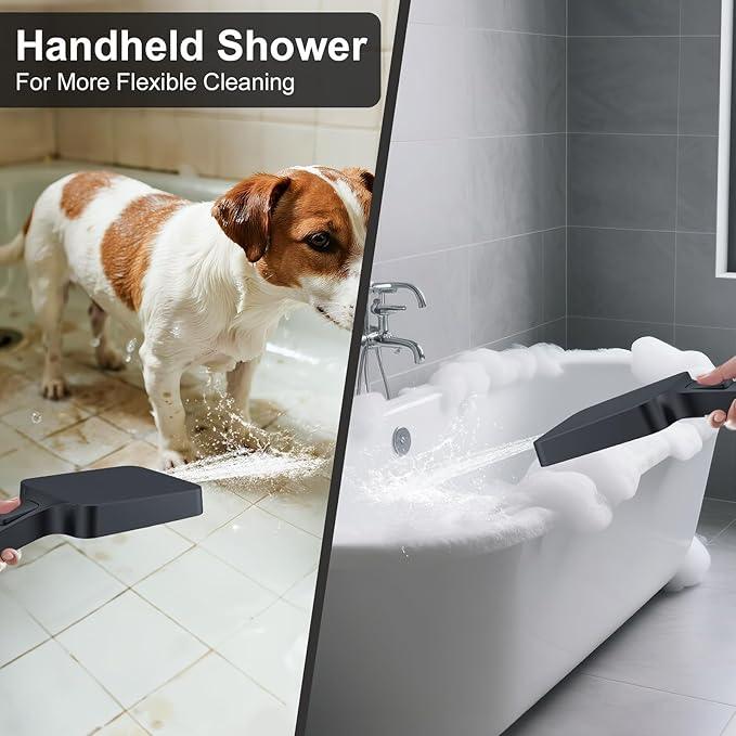 Thermostatic Shower System 13-Inch Rainfall Shower Head - 3 Setting Handheld Sprayer, Complete Bathroom Set with Faucet Mixer Trim Kit & Valve Matte Black - ModernBath