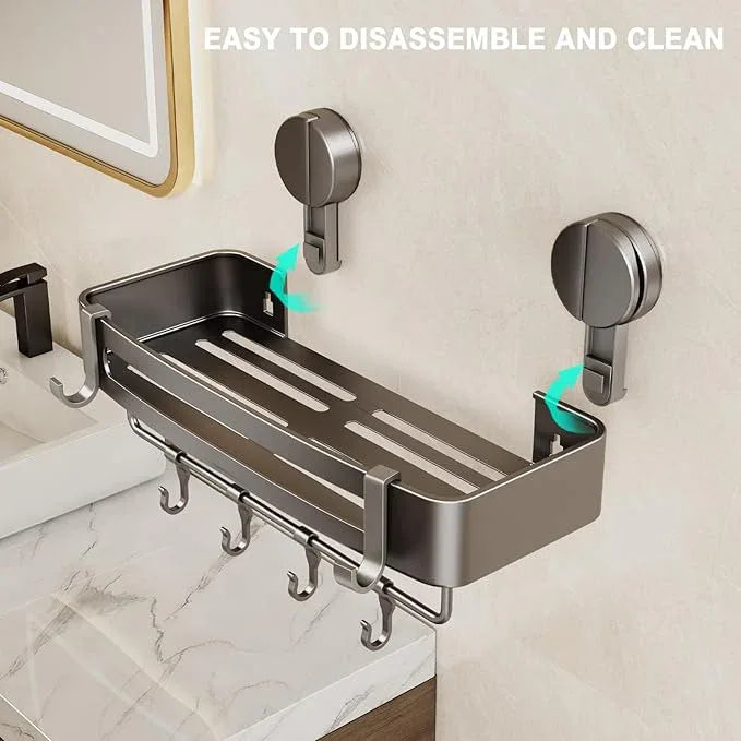 VOLPONE Shower Caddy Suction Cup, 1 Pack Corner Shower Shelves No Drilling, Showers Organizer Storage with Towel Bar & Removable Hooks, Bathroom Shower Shelf Rack for Inside Showers, Square - ModernBath