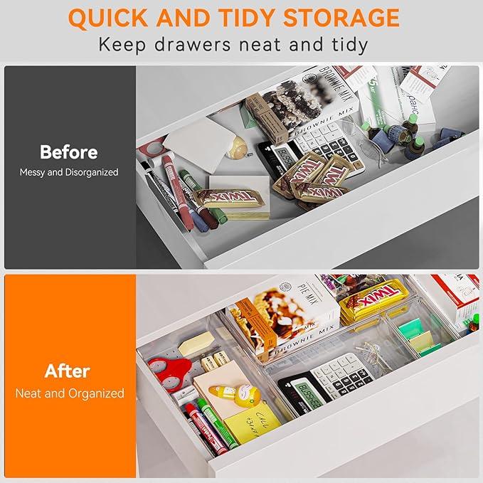 Criusia 36 Pack Large Clear Plastic Drawer Organizer Bins - 6 Size Acrylic Kitchen Drawer Organization and Storage for Utensils Gadgets, Office Bathroom and Vanity Organizer for Makeup Accessoires - ModernBath