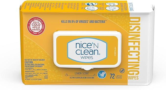 Nice 'N Clean Disinfecting Surface Wipes 72ct | Cleans & Disinfects Home & Kitchen Surfaces | Lemon Scent - ModernBath